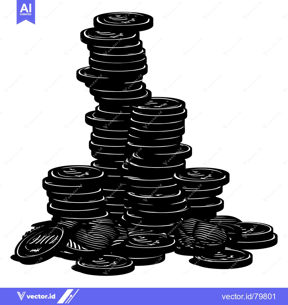 Premium Vector dari A Black and White Illustration of a Pile of Coins