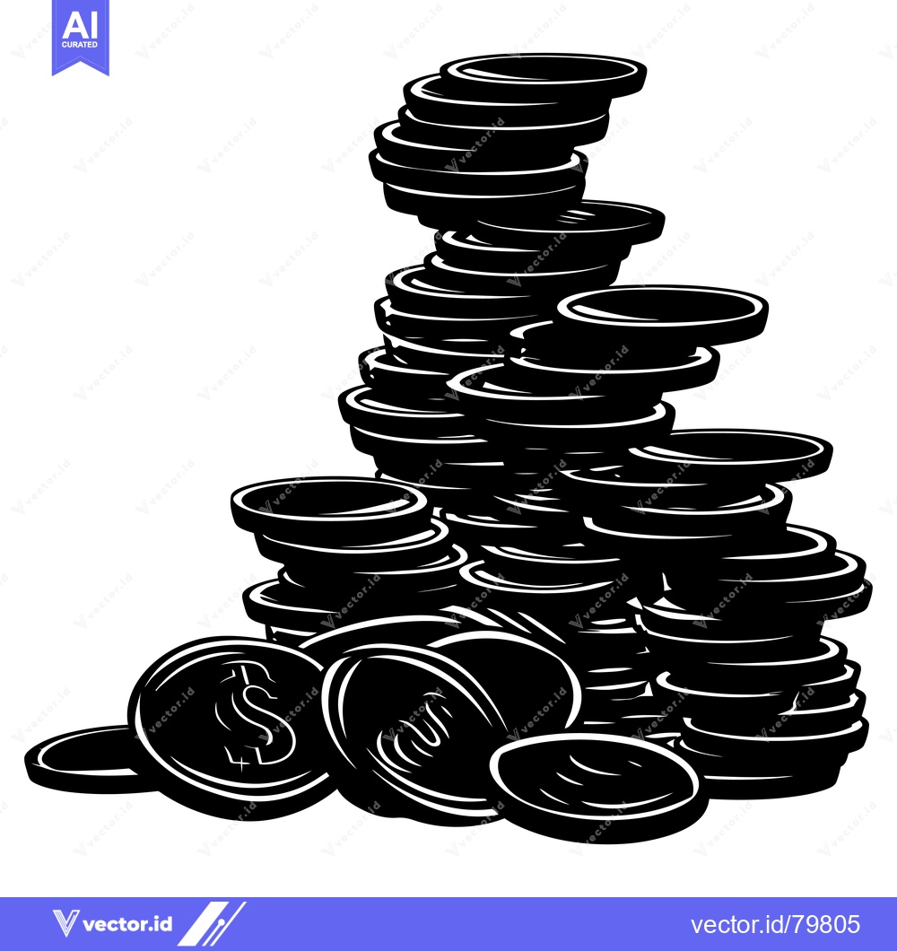Premium Vector dari A large stack of coins with a dollar sign on a coin in the foreground