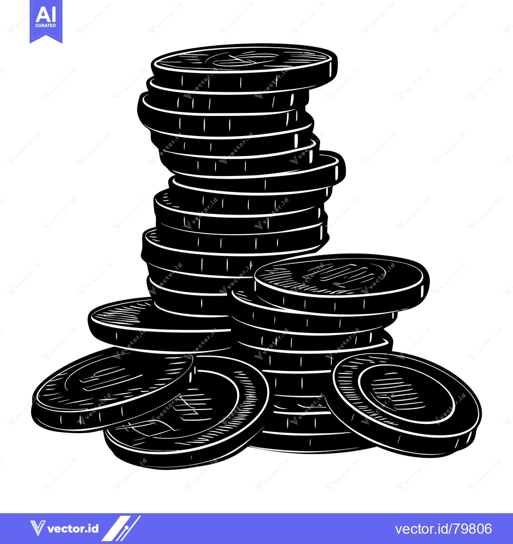 Premium Vector dari A Pile of Coins in Black and White Illustration