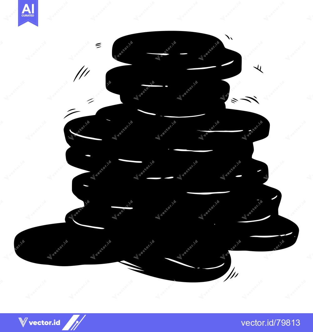 Premium Vector dari A Stack of Black Coins in a Cartoon Style