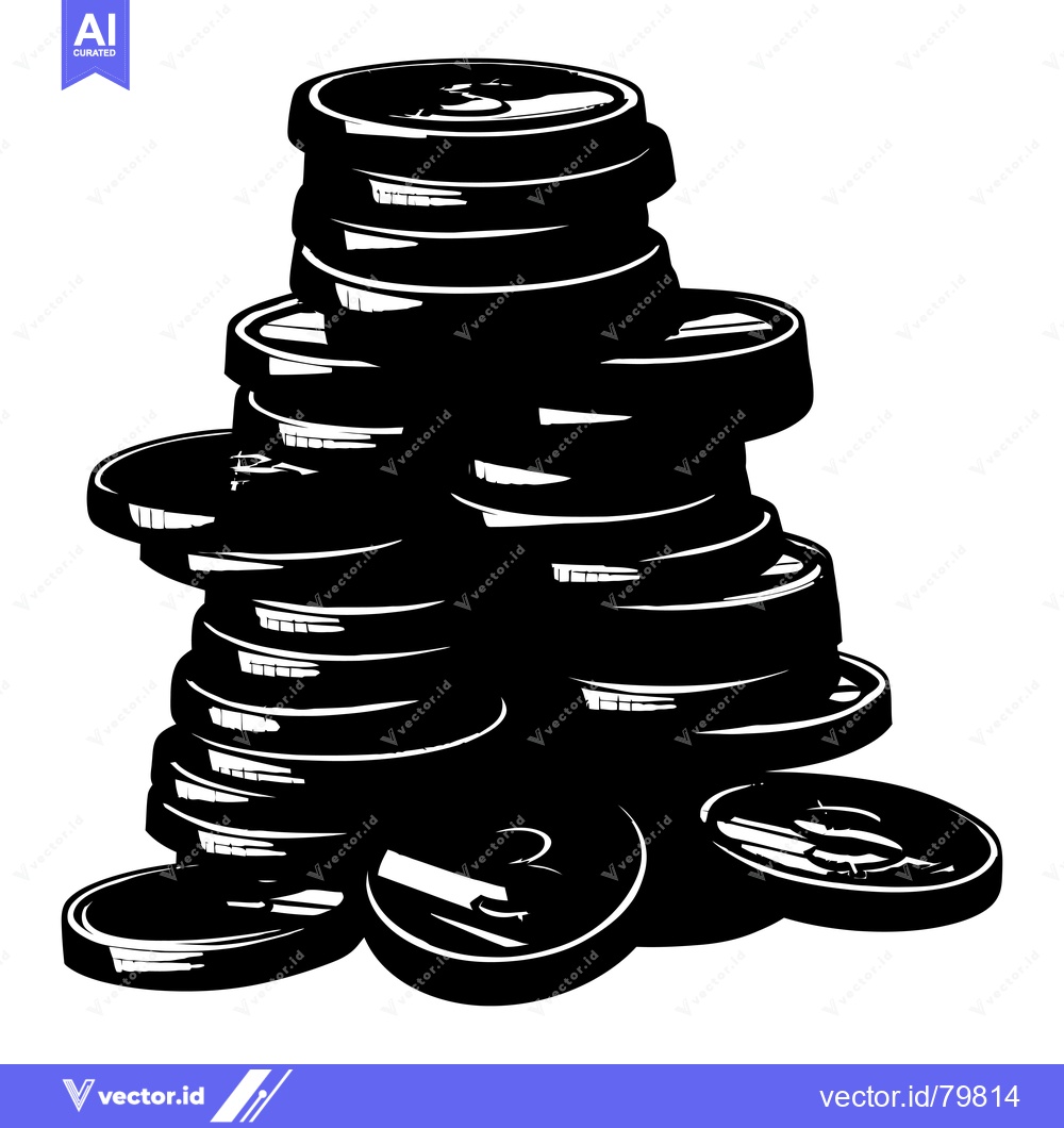 Premium Vector dari A Stack of Round, Black and White Coins