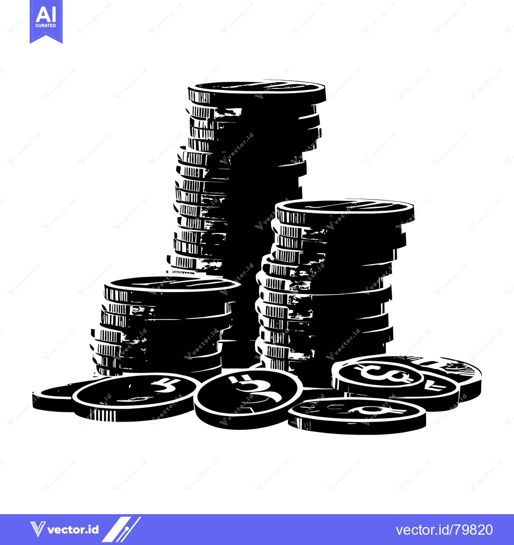 Premium Vector dari Stacks of Coins with Scattered Coins in Black and White
