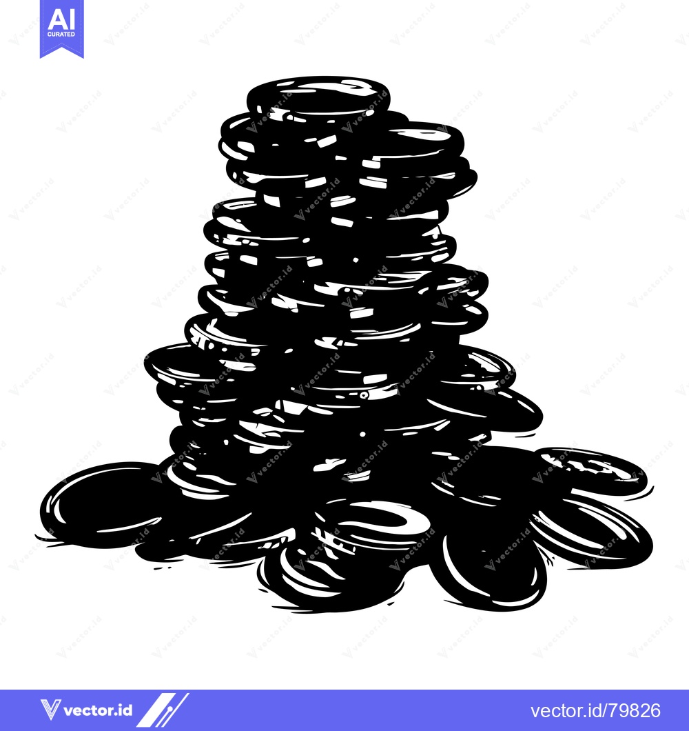 Premium Vector dari A Large Stack of Coins in a Black and White Silhouette