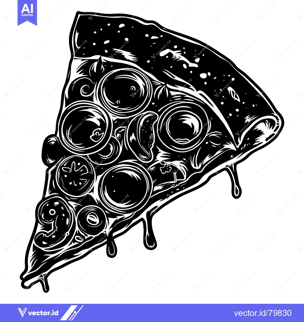 Premium Vector dari A Single Slice of Pizza with Cheese and Toppings, Dripping with Sauce
