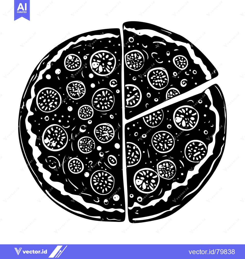 Premium Vector dari A Black and White Illustration of a Pizza Cut into Three Slices
