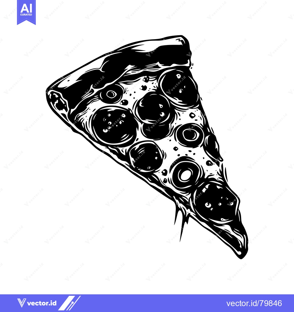 Premium Vector of Black and White Illustration of a Pepperoni Pizza Slice