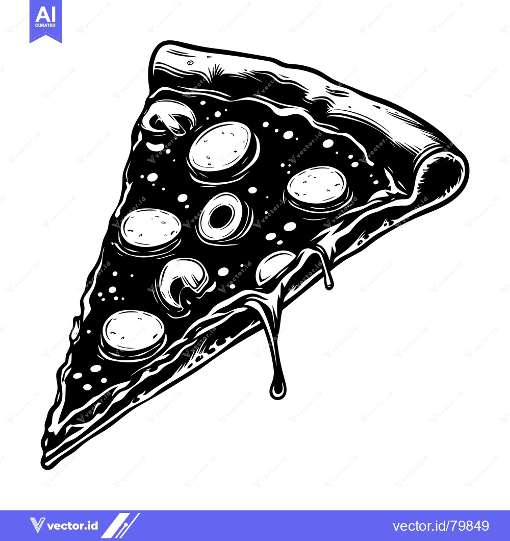Premium Vector of A Slice of Pizza with Cheese, Olives, and Mushrooms