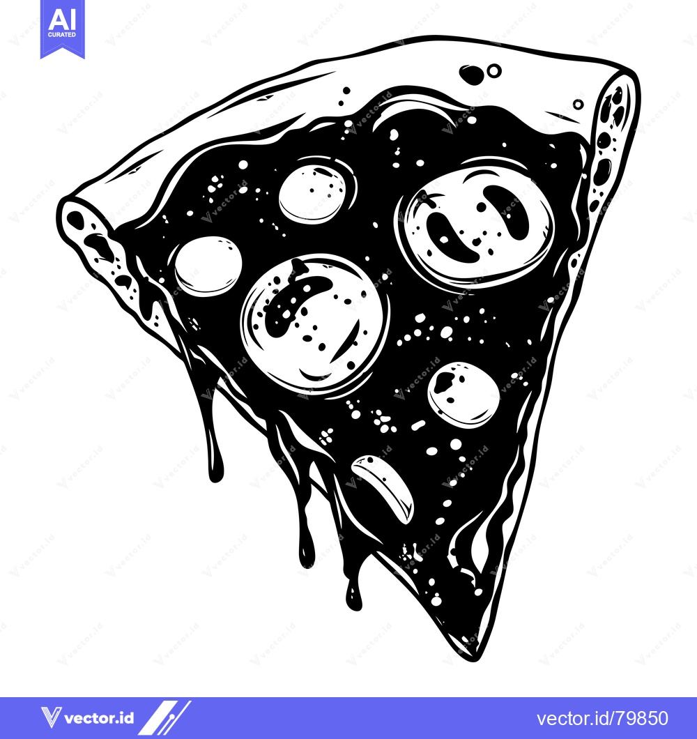 Premium Vector dari Melted Pizza Slice with Cheese and Toppings