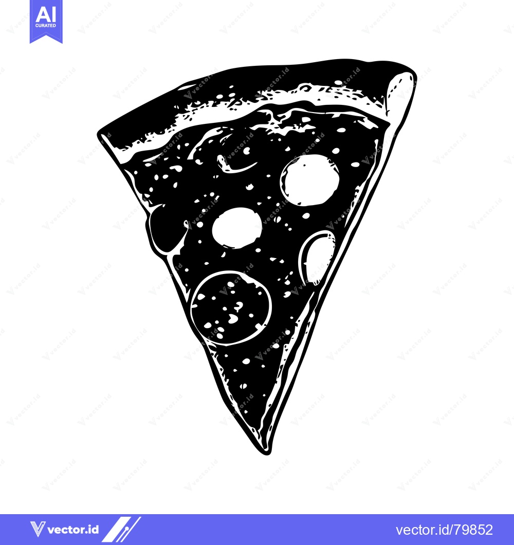 Premium Vector dari Black and White Hand Drawn Illustration of a Slice of Pizza