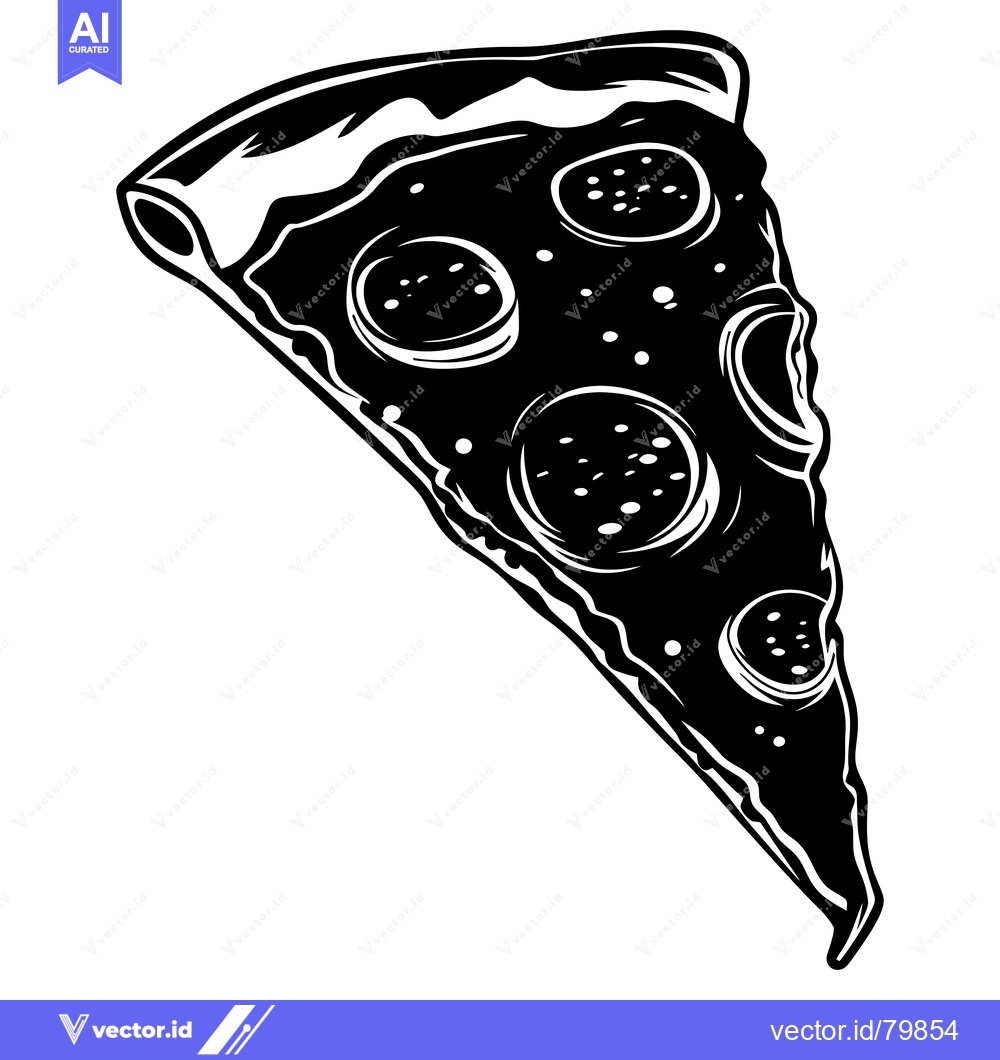 Premium Vector of Black and White Illustration of a Slice of Pizza with Pepperoni