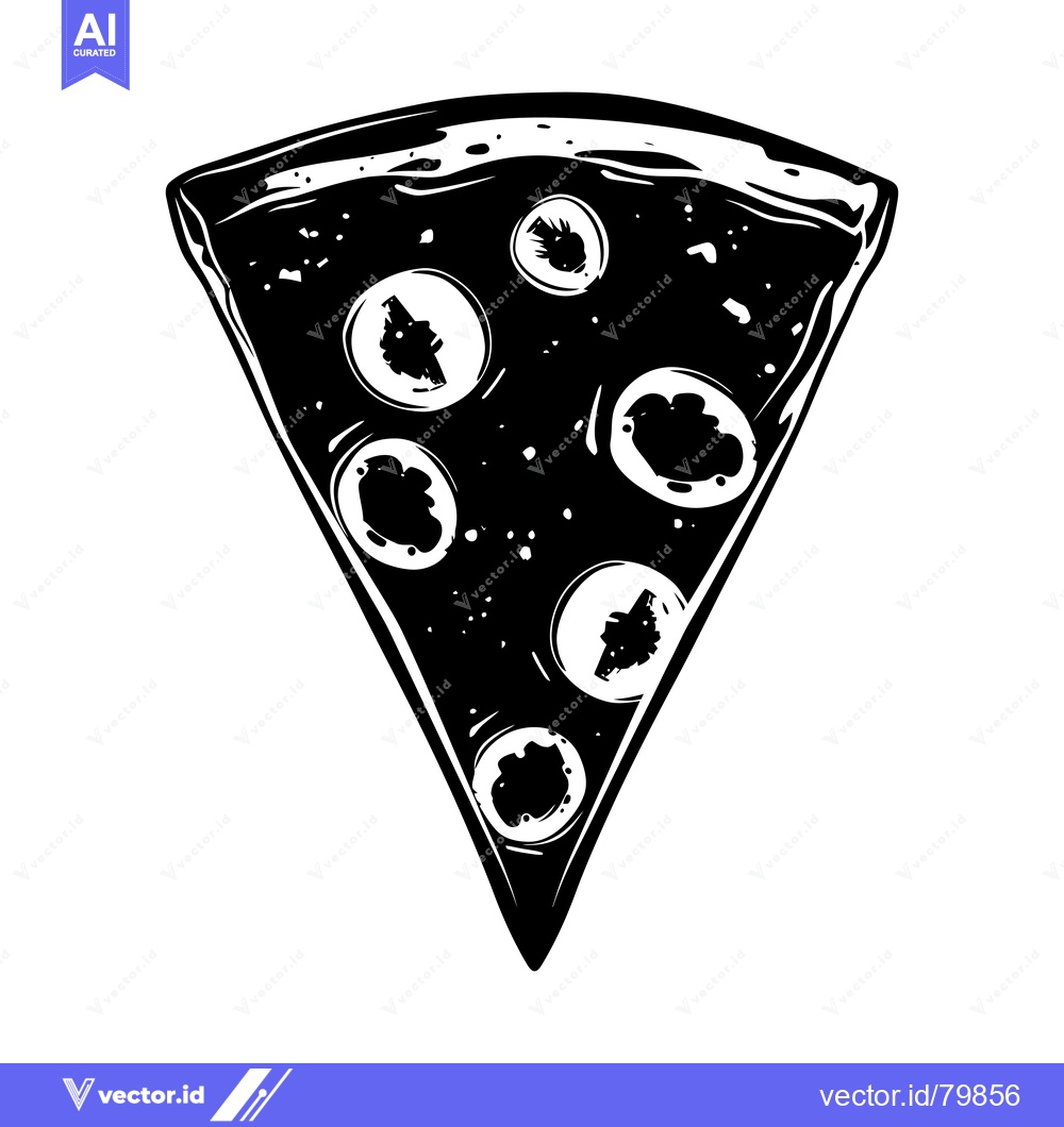 Premium Vector dari Black and White Illustration of a Pizza Slice