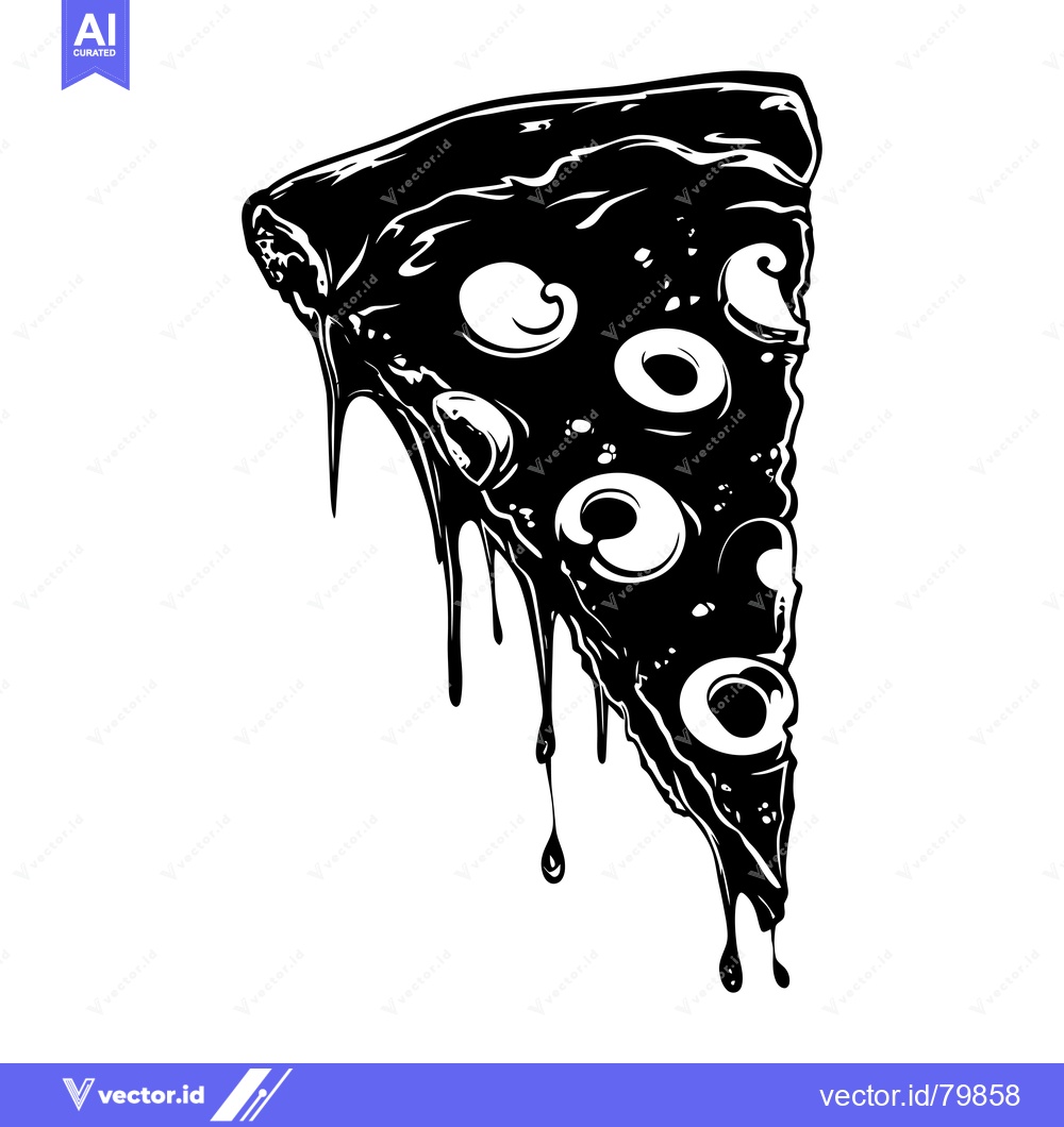 Premium Vector of Melted Pizza Slice with Dripping Cheese and Olives