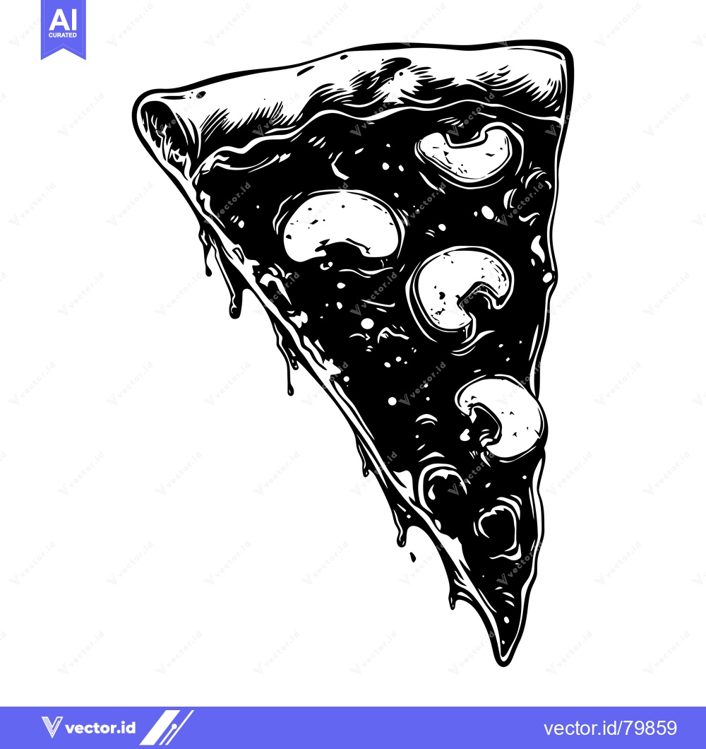 Premium Vector dari Black and White Illustration of a Pizza Slice with Mushroom Toppings a