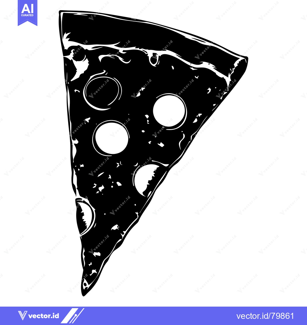 Premium Vector of Black and White Silhouette of a Pizza Slice with Cheese