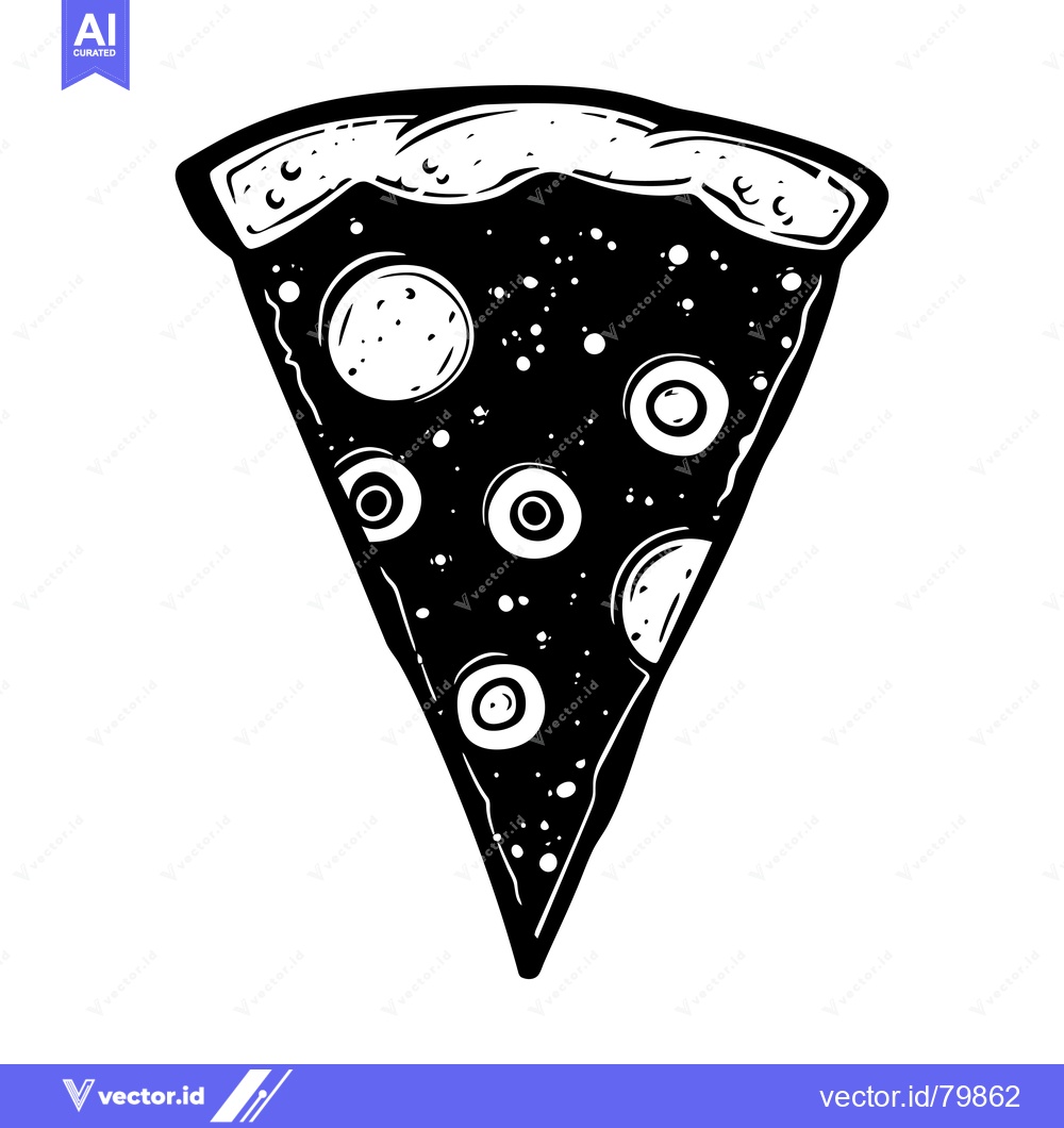 Premium Vector of Black and White Illustration of a Pizza Slice with Cheese