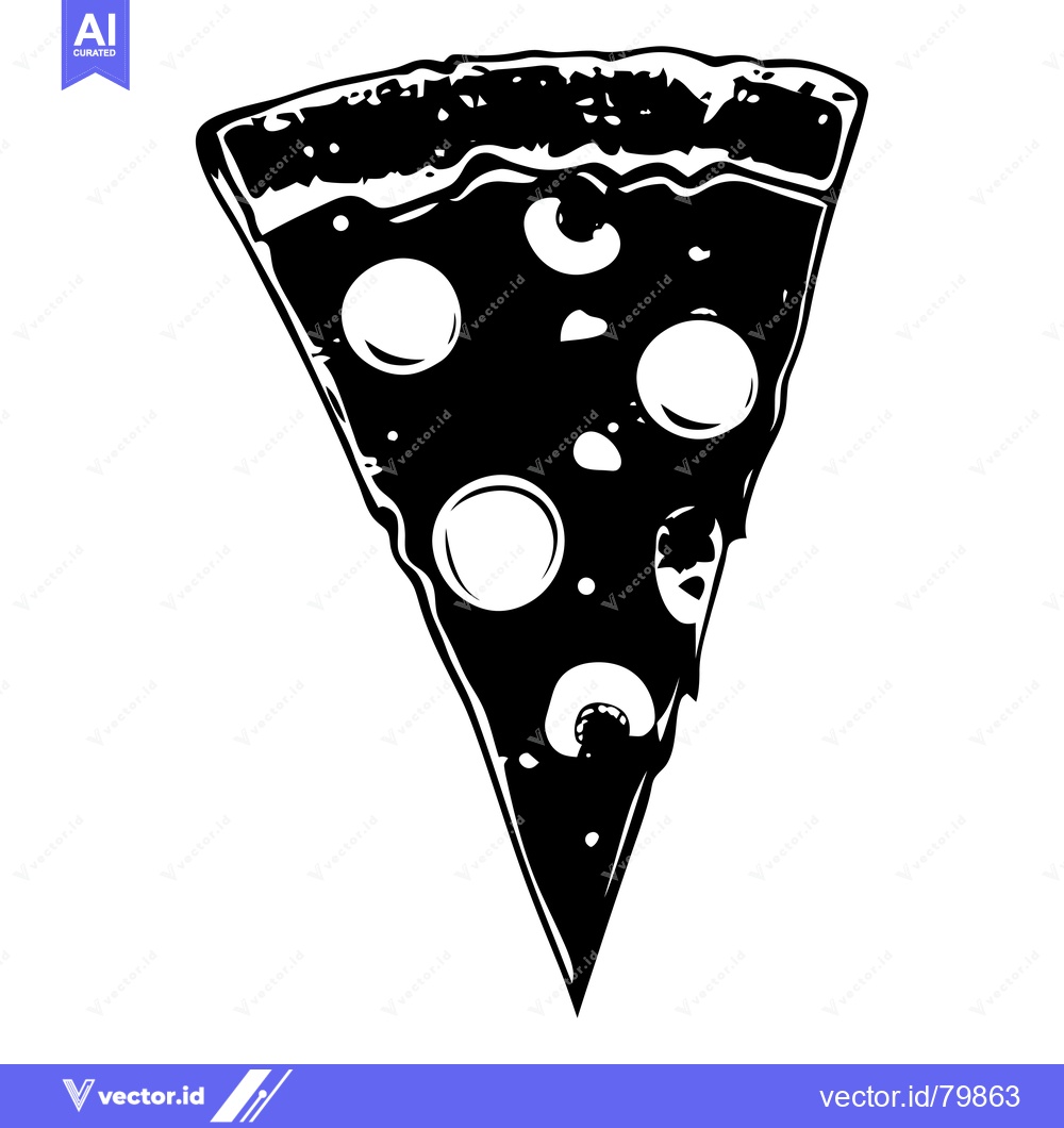 Premium Vector dari A Single Slice of Pizza with Cheese Toppings in a Black and White Illu