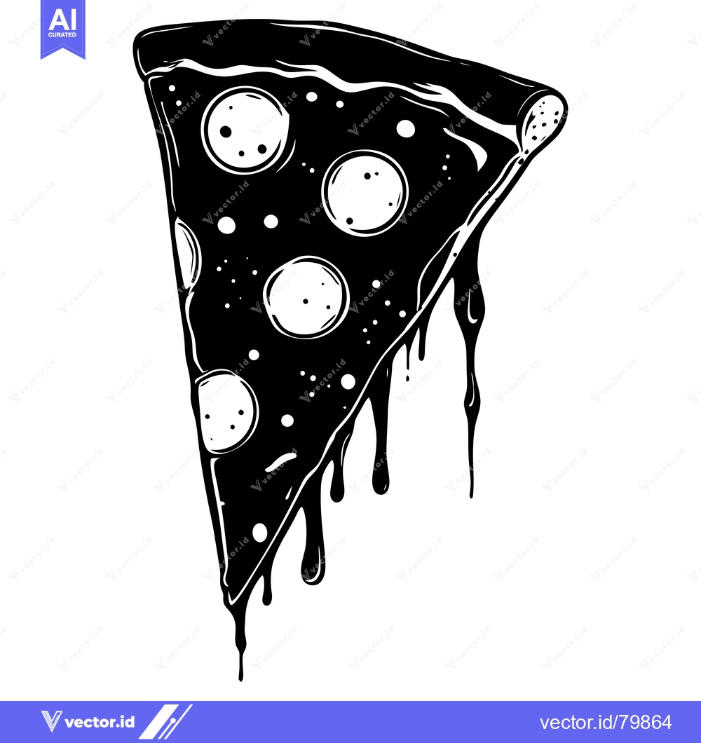 Premium Vector dari A Dripping Slice of Pepperoni Pizza in Black and White
