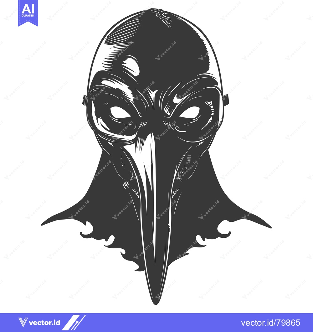 Premium Vector of Black and white illustration of a plague doctor mask