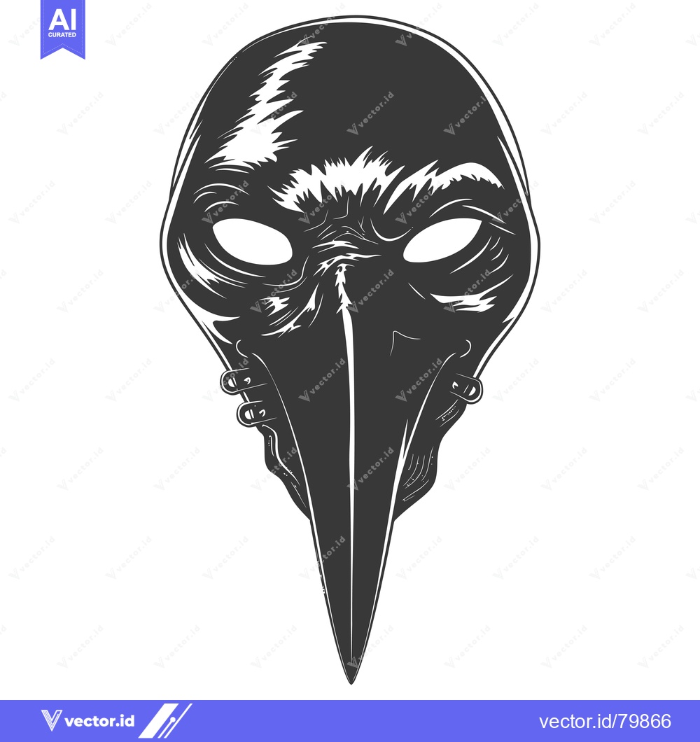 Premium Vector of A Black and White Illustration of a Bird-like Mask with a Long Nose