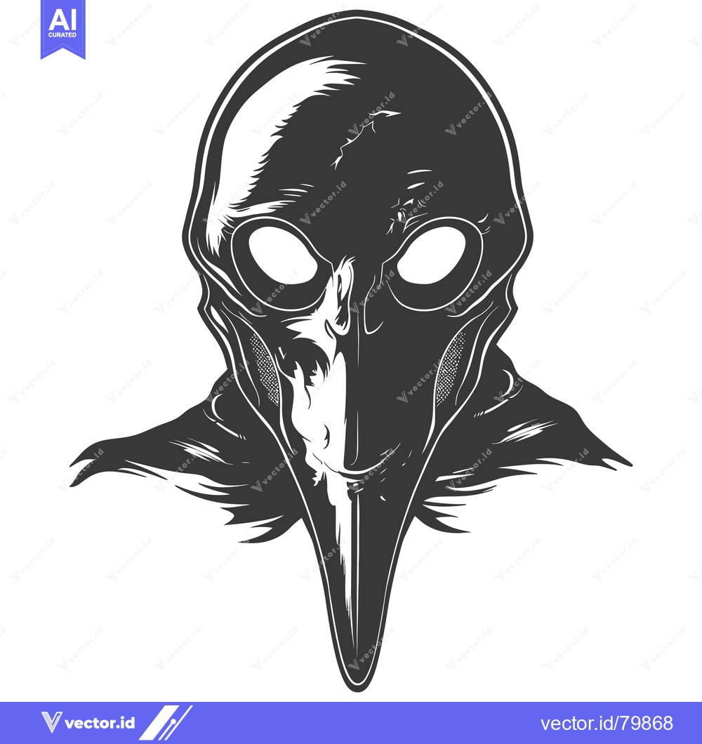 Premium Vector of A Black and White Illustration of a Plague Doctor's Mask