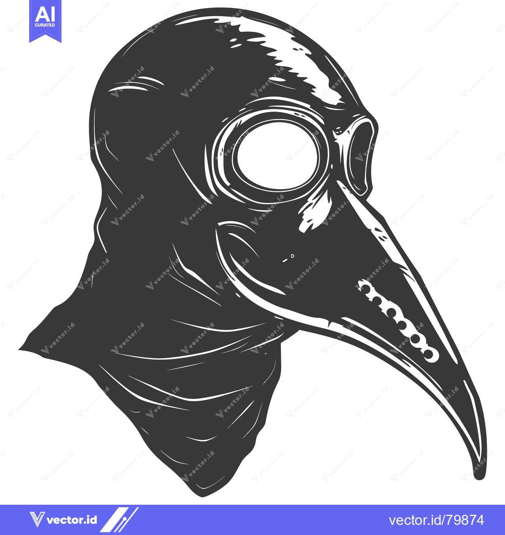 Premium Vector of Black and White Illustration of a Plague Doctor Mask