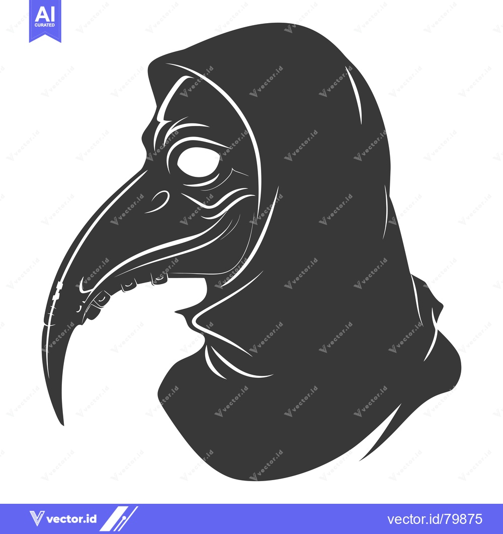 Premium Vector dari A black and white illustration of a plague doctor's mask and hood