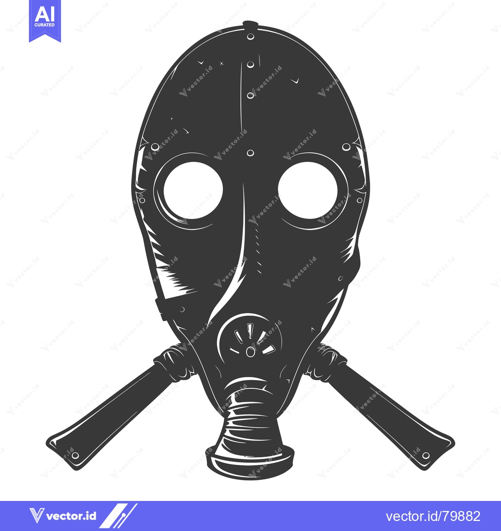 Premium Vector of Black and White Illustration of a Gas Mask with Two Handles