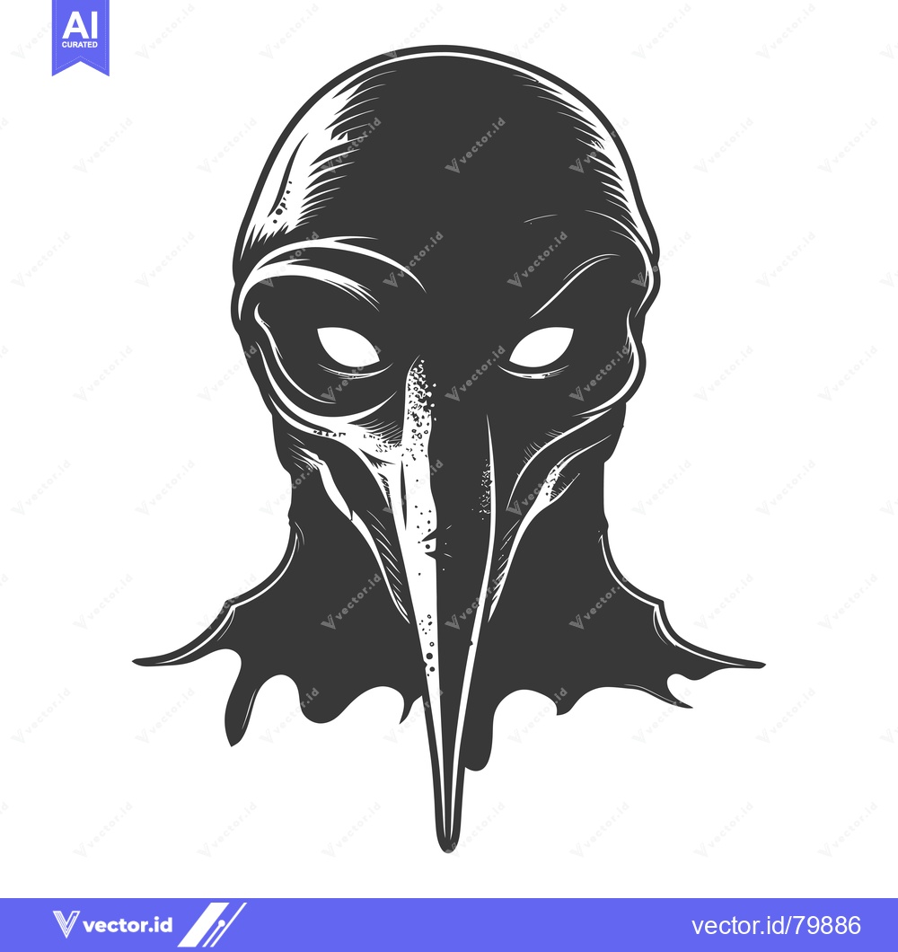 Premium Vector of Black and White Illustration of a Person Wearing a Plague Doctor Mask