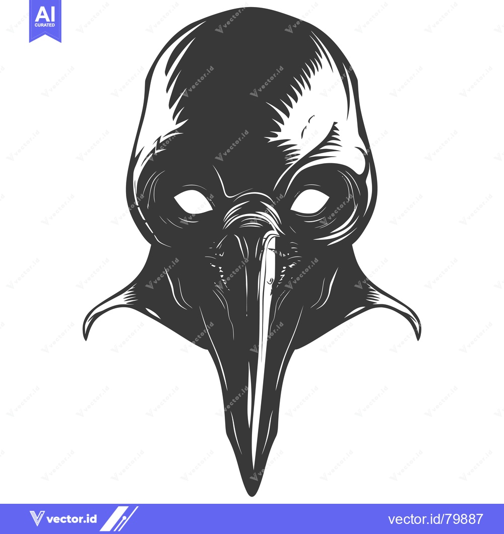 Premium Vector of Monochrome Illustration of a Bird Mask with a Long Beak