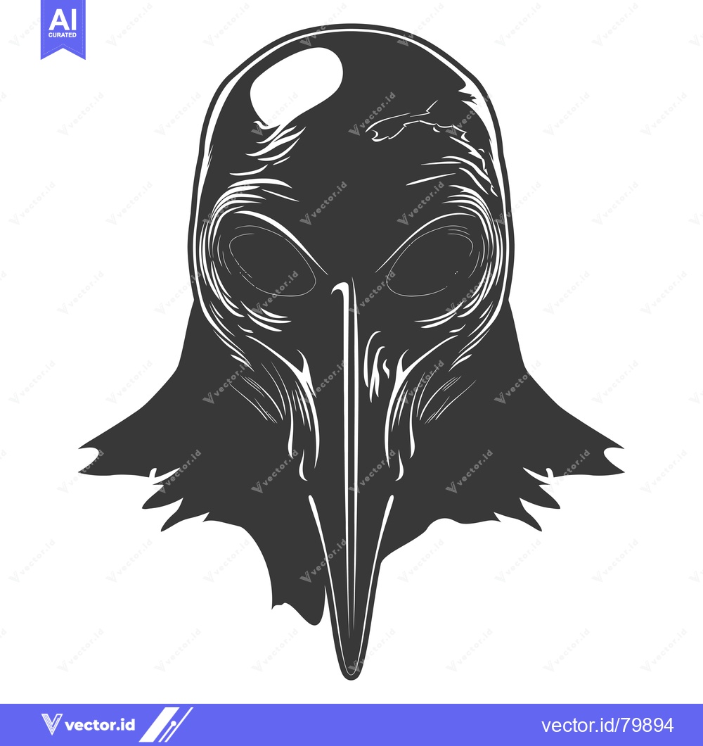 Premium Vector of Black and white illustration of a plague doctor mask
