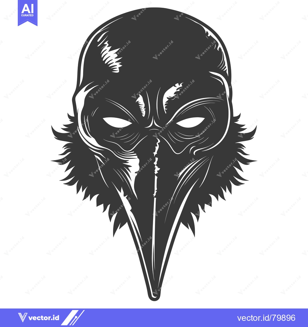 Premium Vector of Monochrome illustration of a bird mask with a long beak