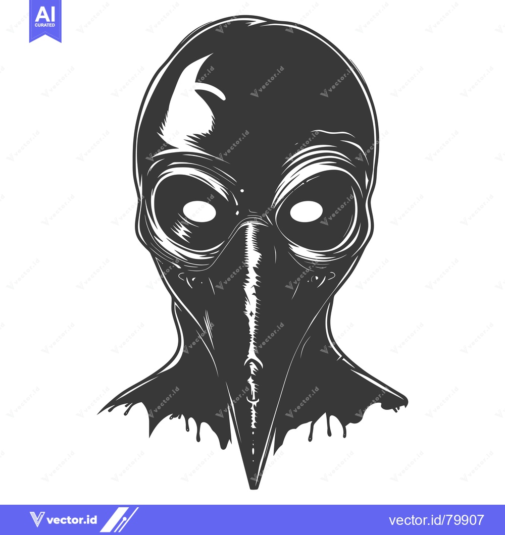 Premium Vector of Black and White Illustration of a Plague Doctor Mask