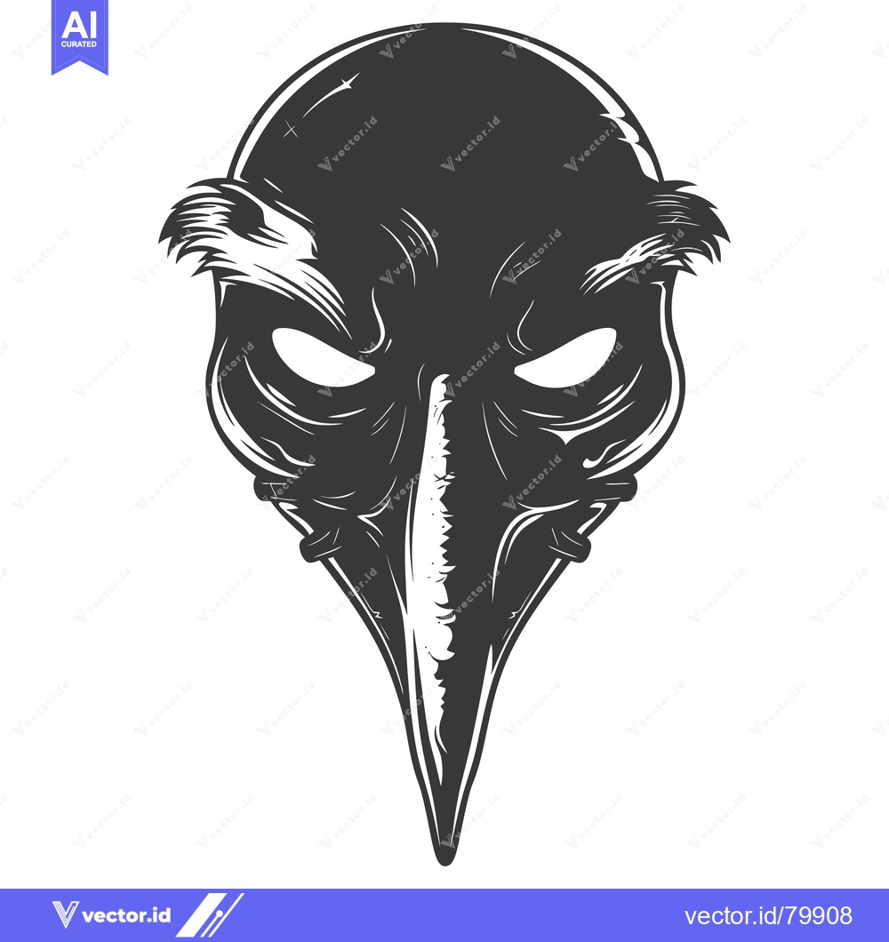Premium Vector of Black and White Vintage Bird Mask with a Long Beak