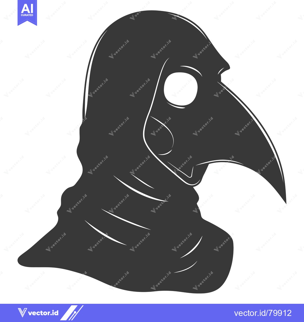 Premium Vector dari Black and White Silhouette of a Plague Doctor's Head
