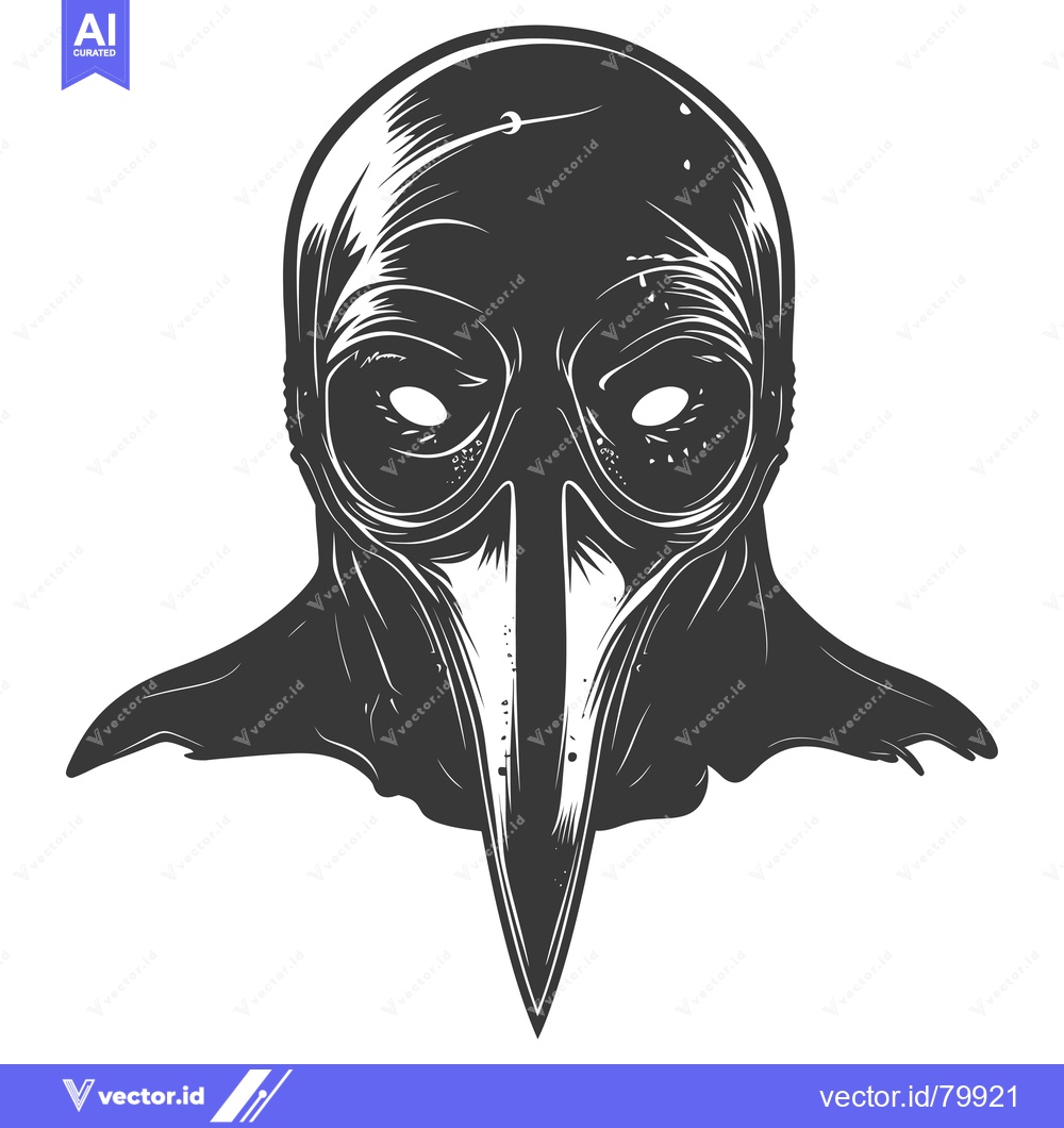 Premium Vector dari Black and White Illustration of a Plague Doctor Mask