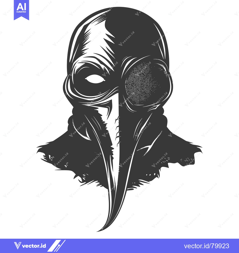 Premium Vector of Monochrome Illustration of a Plague Doctor with a Long Beak Mask