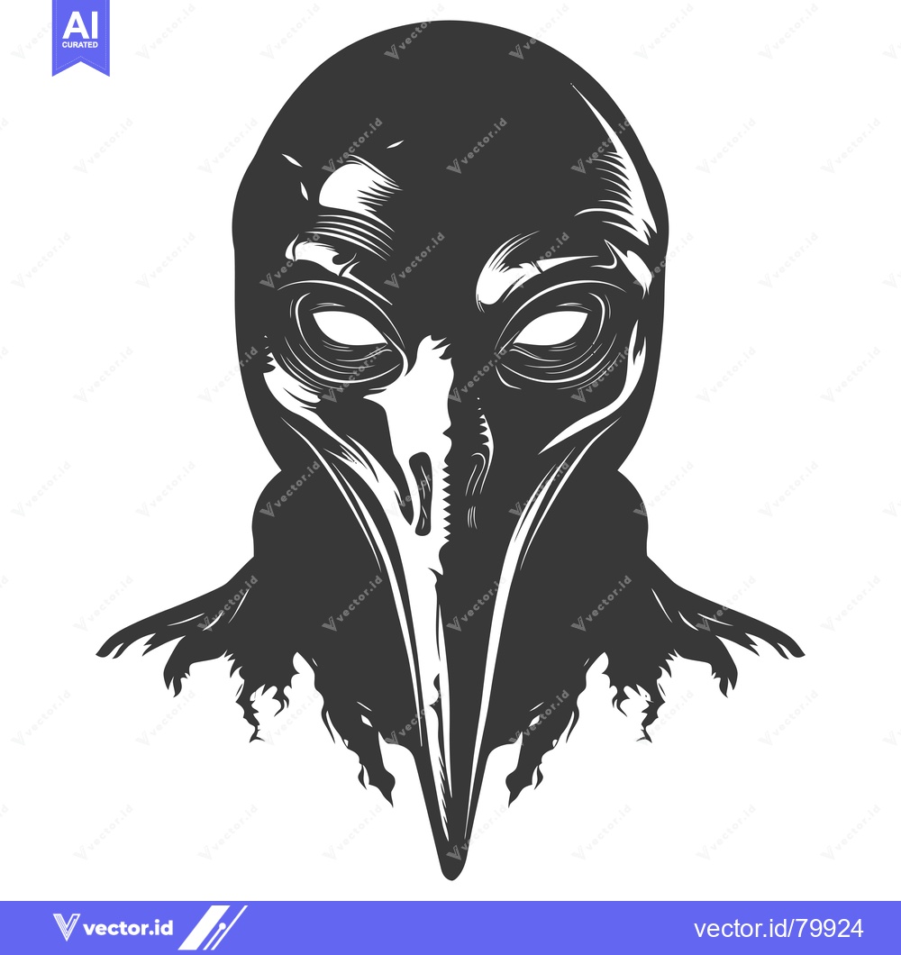 Premium Vector dari Black and White Illustration of a Person Wearing a Bird-like Mask