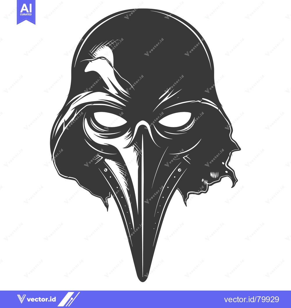 Premium Vector of Black and White Illustration of a Plague Doctor Mask