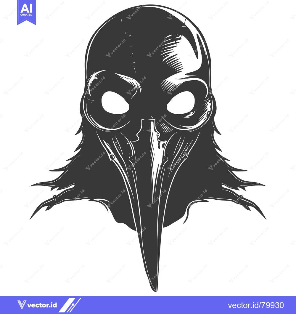 Premium Vector dari Black and White Illustration of a Plague Doctor Mask with a Long Beak