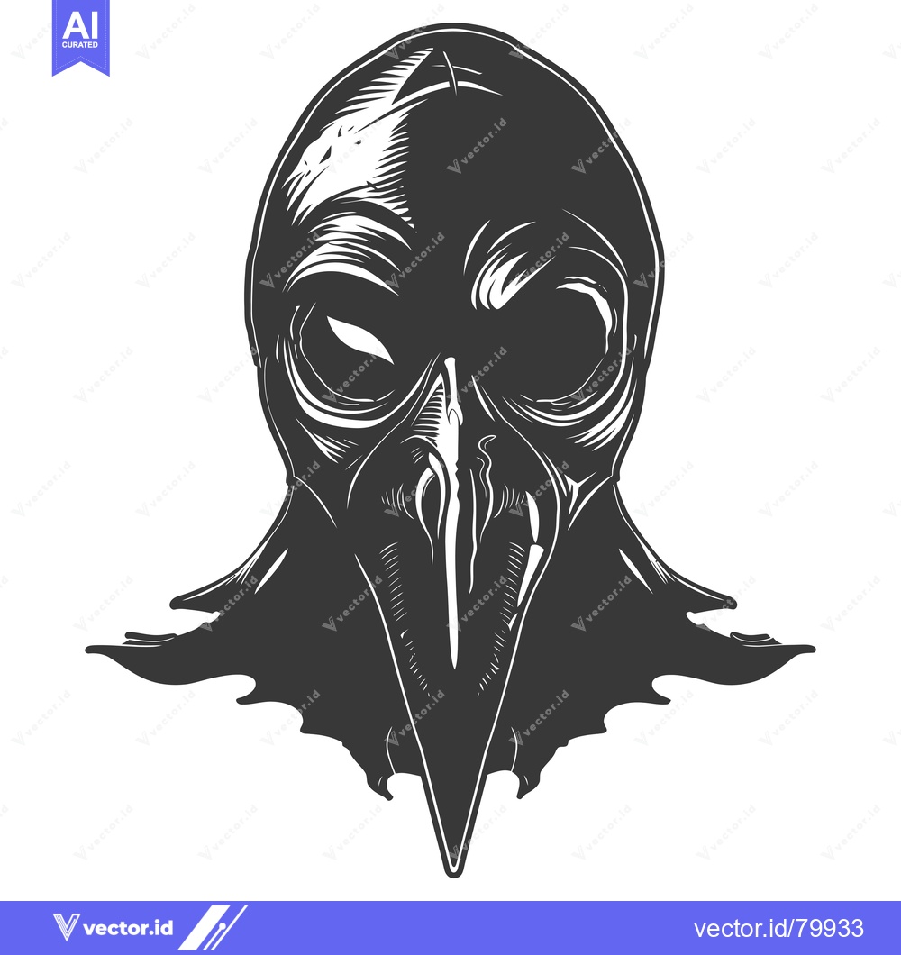 Premium Vector dari Black and White Illustration of a Bird-like Mask with Sharp Beak
