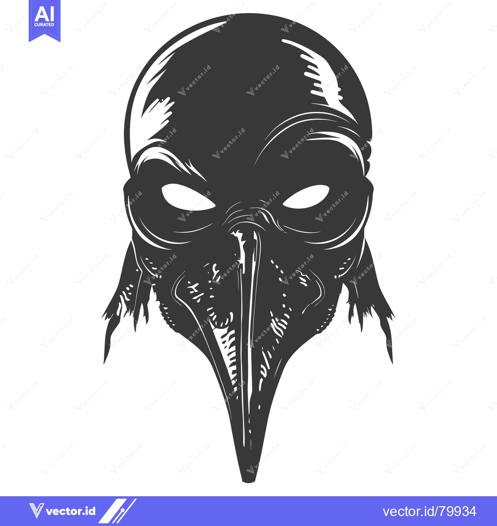 Premium Vector dari A Black and White Illustration of a Bird-like Mask with a Long Beak