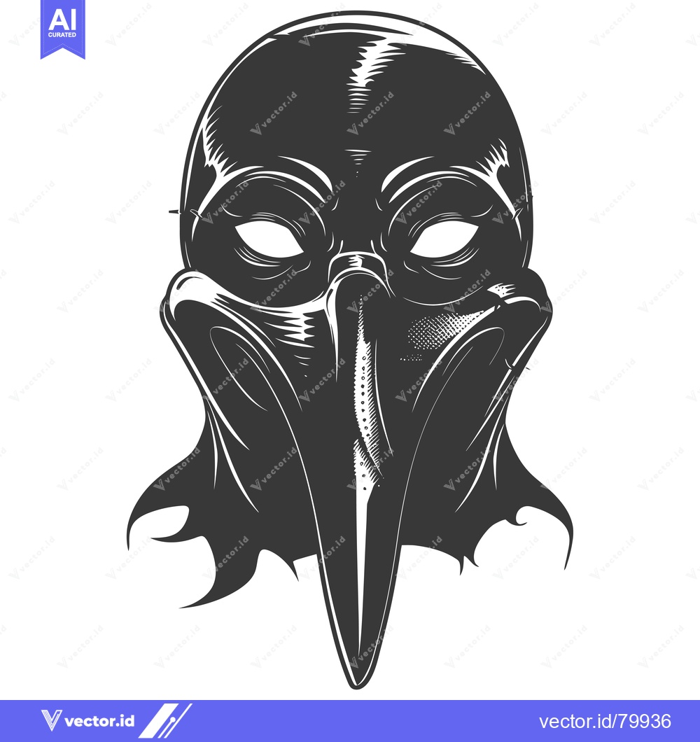 Premium Vector dari Black and White Illustration of a Plague Doctor Mask