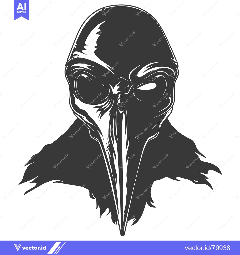 Premium Vector dari Black and White Illustration of a Plague Doctor Mask