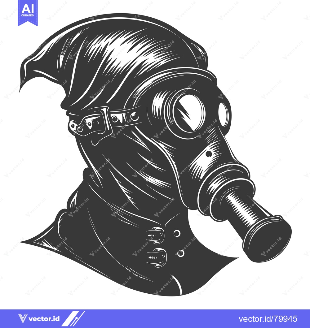 Premium Vector of Monochrome Illustration of a Person Wearing a Gas Mask