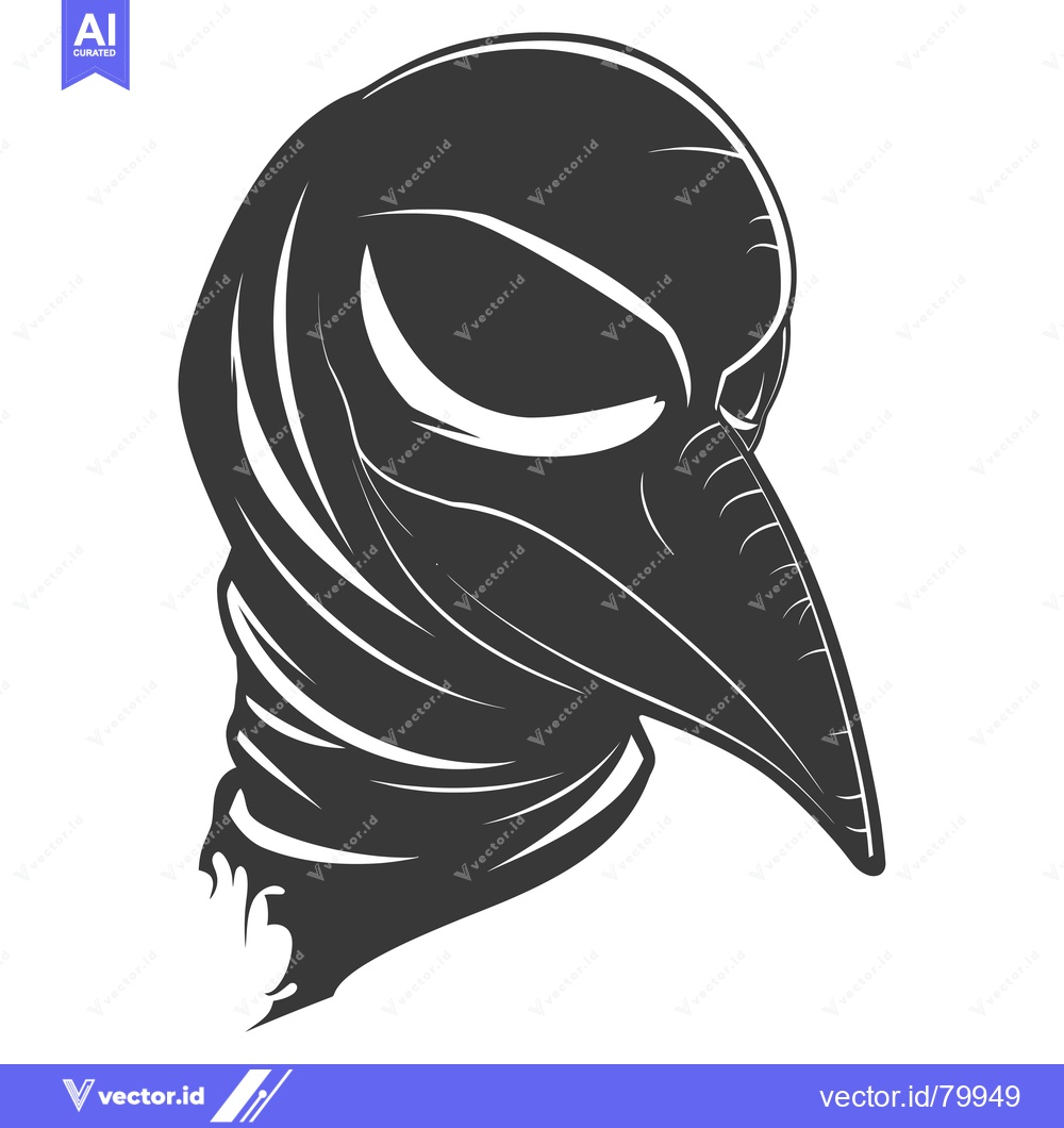 Premium Vector dari Black and White Illustration of a Bird-Headed Figure Wearing a Mask