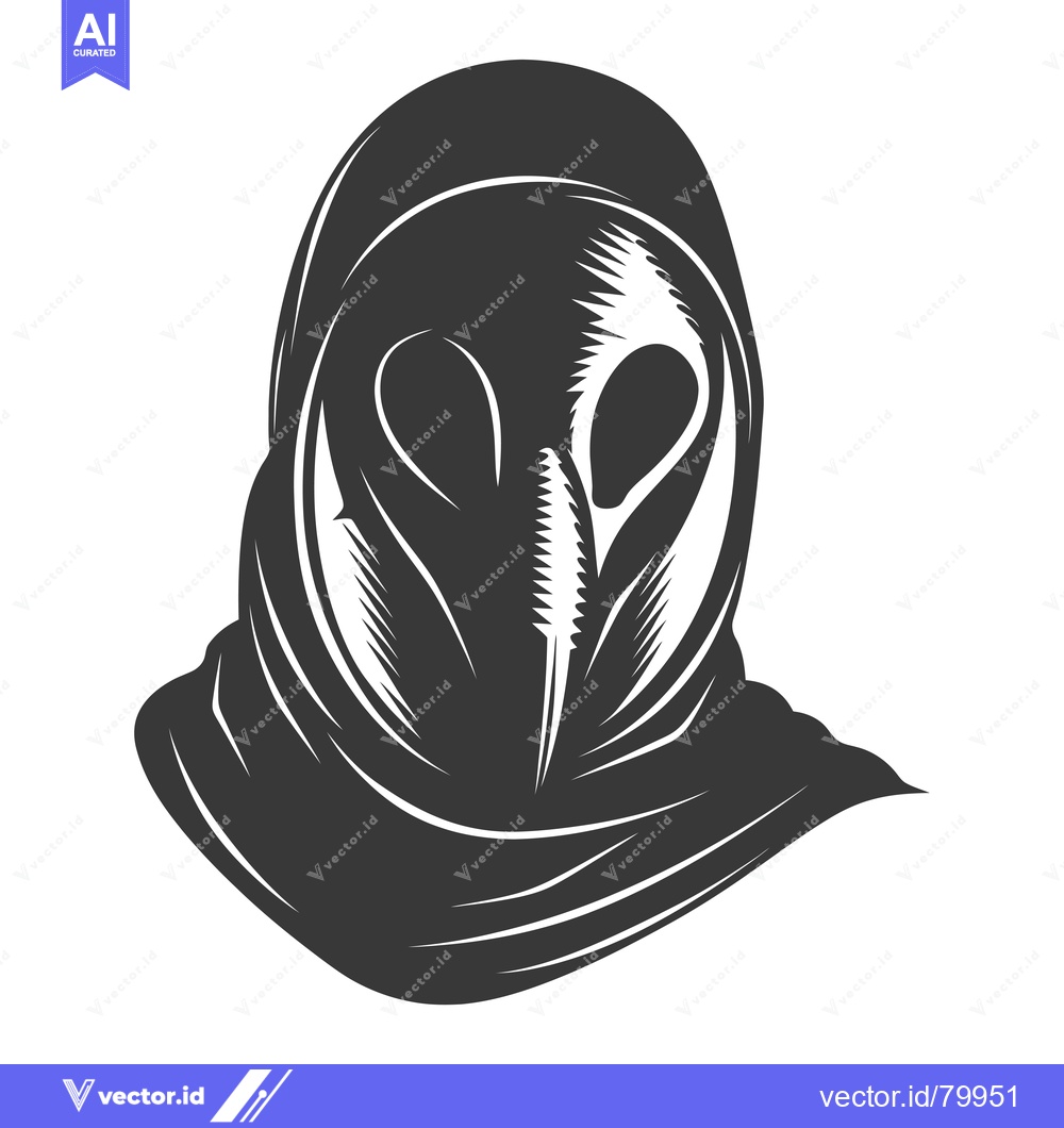 Premium Vector of Monochrome Illustration of a Person Wearing a Hood with a Mask