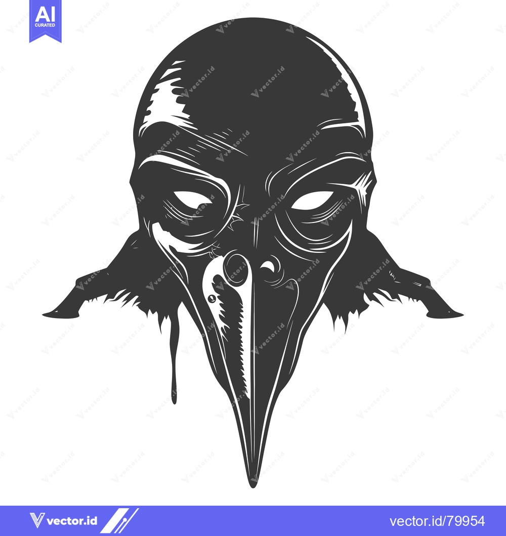 Premium Vector dari Black and White Illustration of a Bird Mask with a Long Beak