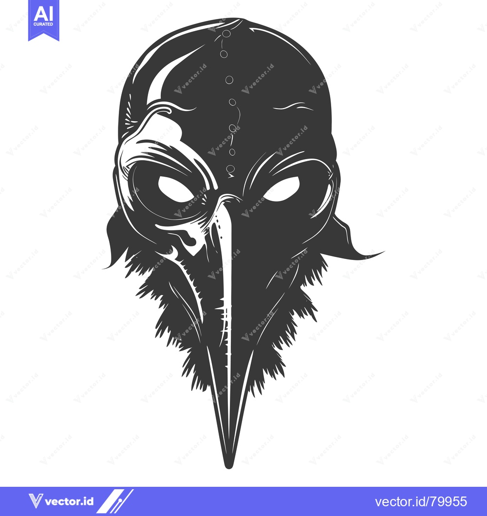 Premium Vector dari Black and White Illustration of a Bird Mask with a Long Beak