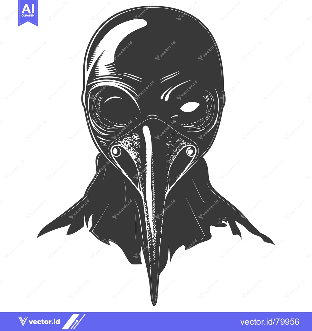 Premium Vector dari A Black and White Illustration of a Plague Doctor's Mask