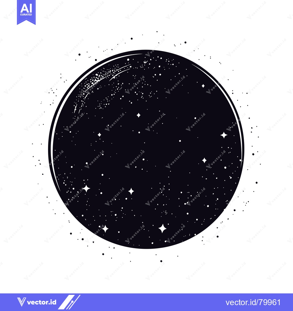 Premium Vector dari Black Circle With White Stars and Specks Against a White Background